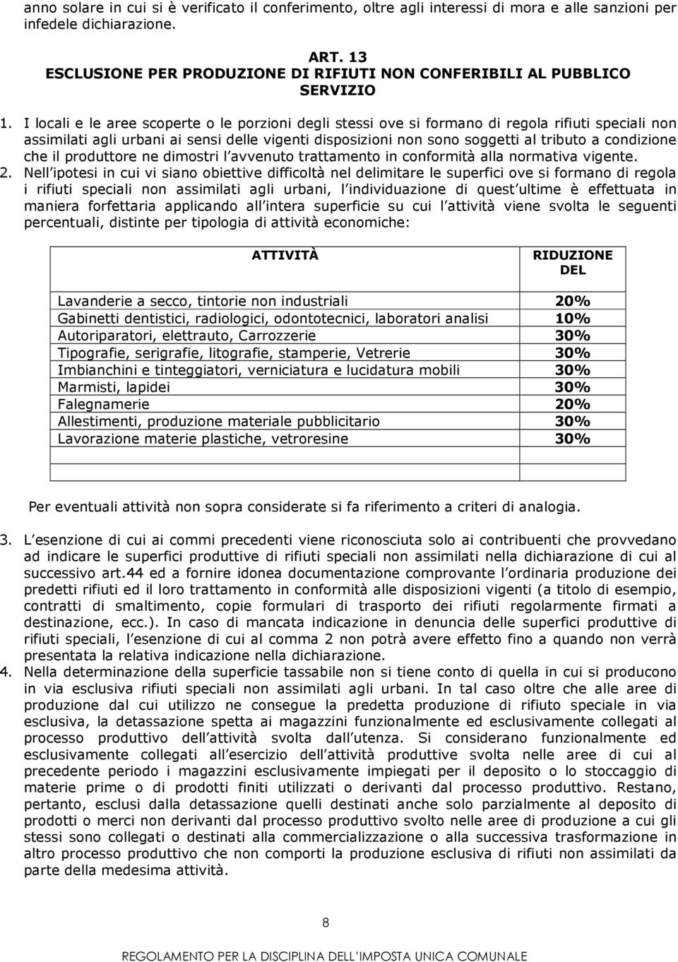 I locali e le aree scoperte o le porzioni degli stessi ove si formano di regola rifiuti speciali non assimilati agli urbani ai sensi delle vigenti disposizioni non sono soggetti al tributo a