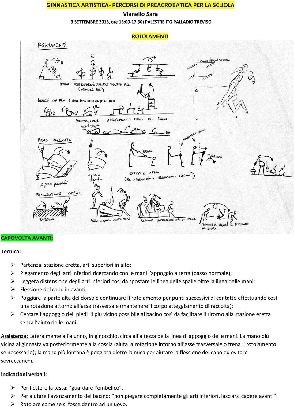 (passo normale); Leggera distensione degli arti inferiori così da spostare le linea delle spalle oltre la linea delle mani; Flessione del capo in avanti; Poggiare la parte alta del dorso e continuare