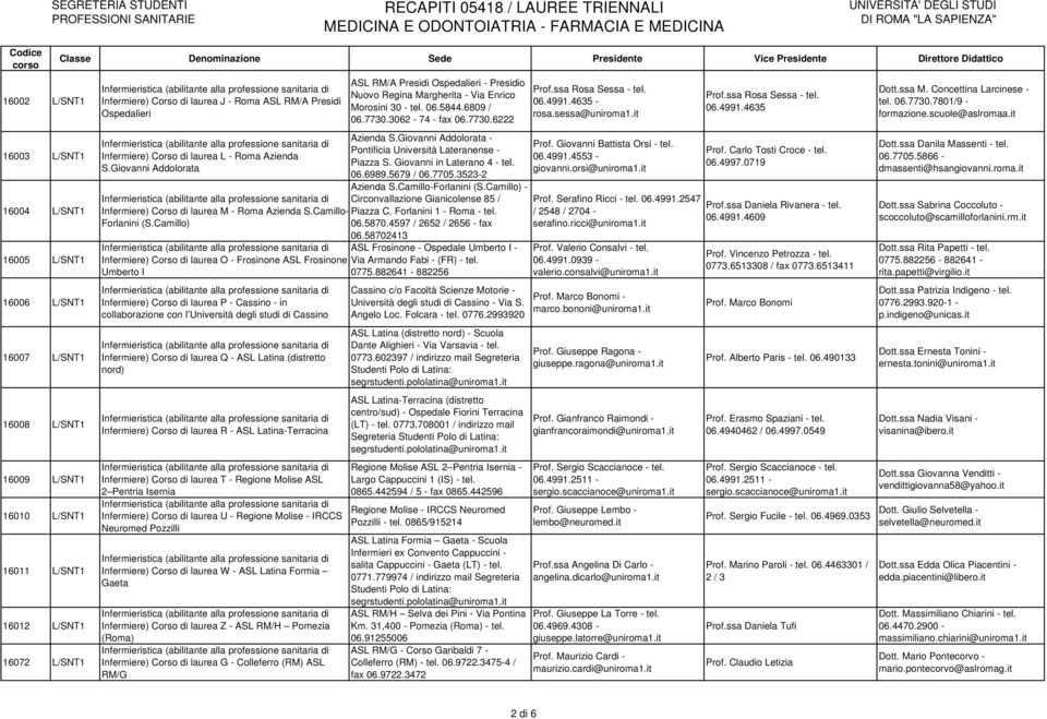 6809 / 06.7730.3062-74 - fax 06.7730.6222 Azienda S.Giovanni Addolorata - Pontificia Università Lateranense - Piazza S. Giovanni in Laterano 4 - tel. 06.6989.5679 / 06.7705.3523-2 Azienda S.