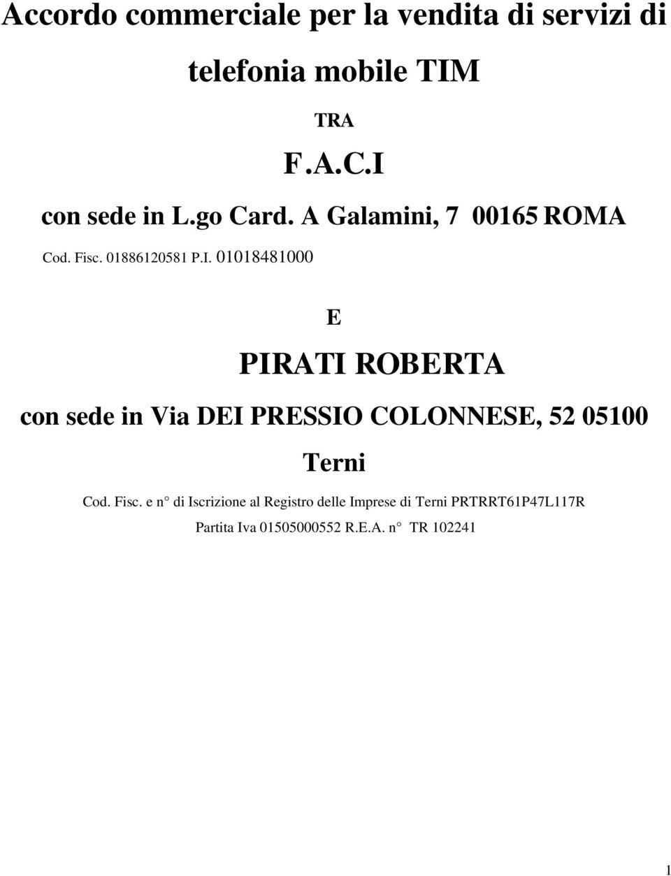 Fisc. e n di Iscrizione al Registro delle Imprese di Terni PRTRRT61P47L117R Partita Iva