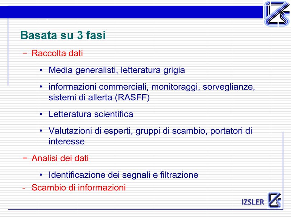 allerta (RASFF) Letteratura scientifica Valutazioni di esperti, gruppi di scambio,