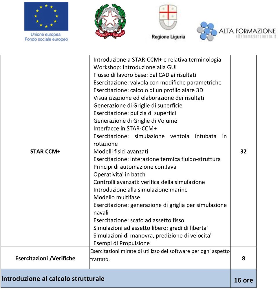 Interfacce in STAR- CCM+ Esercitazione: simulazione ventola intubata in rotazione Modelli fisici avanzati Esercitazione: interazione termica fluido- struttura Principi di automazione con Java