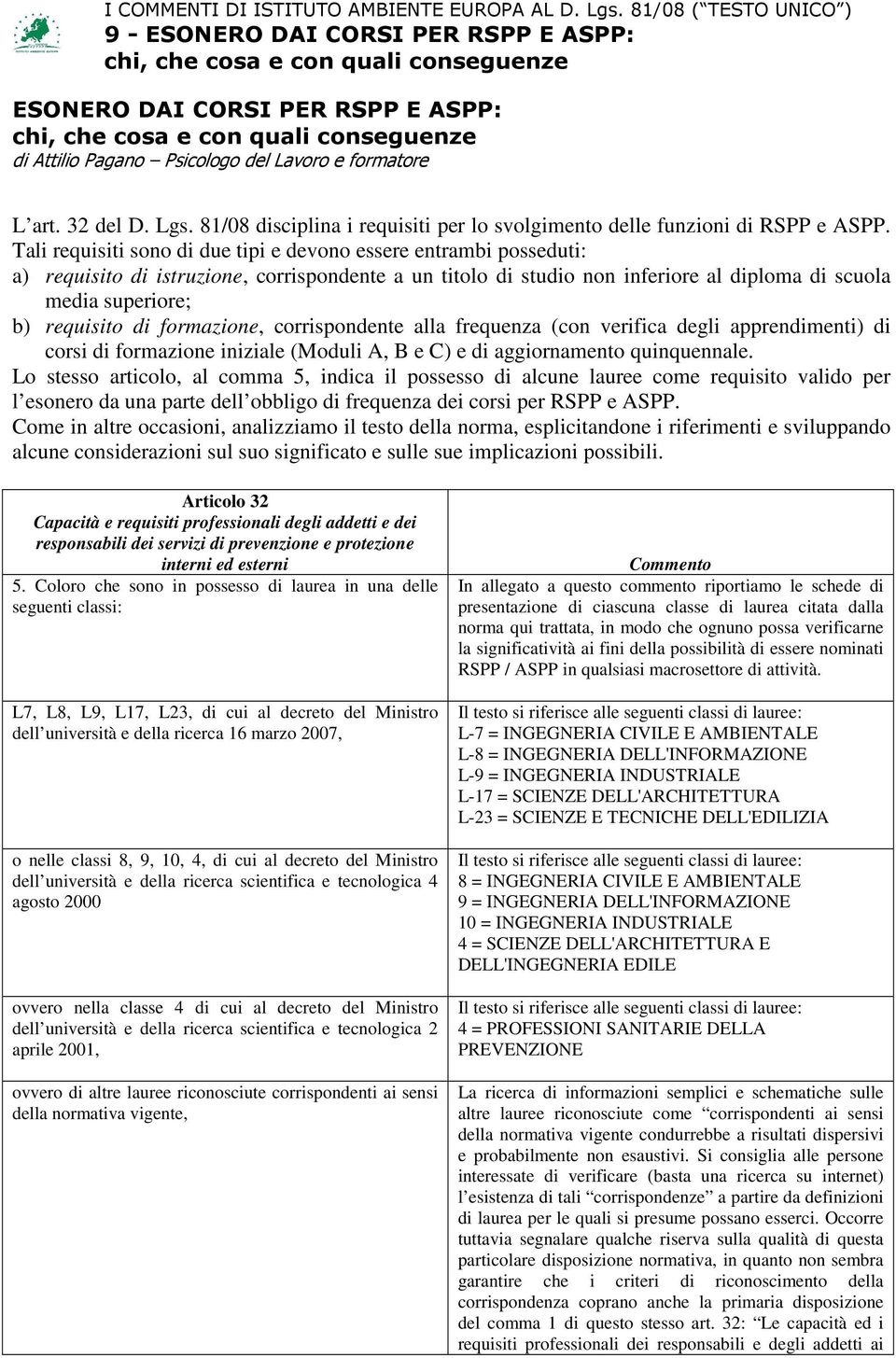 di formazione, corrispondente alla frequenza (con verifica degli apprendimenti) di corsi di formazione iniziale (Moduli A, B e C) e di aggiornamento quinquennale.