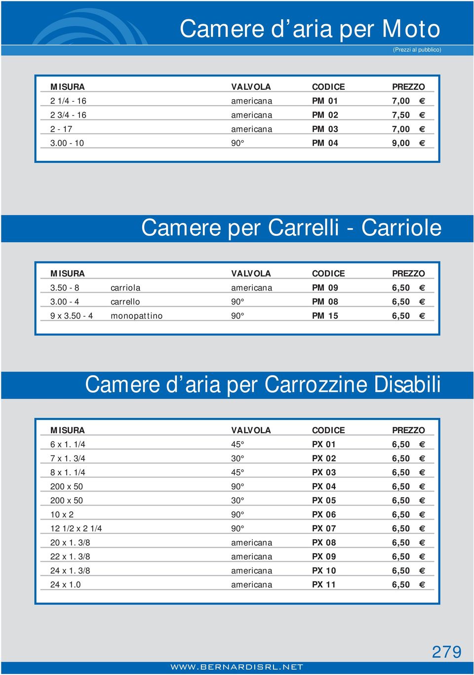 50-4 monopattino 90 PM 15 6,50 Camere d aria per Carrozzine Disabili MISURA VALVOLA CODICE PREZZO 6 x 1. 1/4 45 PX 01 6,50 7 x 1. 3/4 30 PX 02 6,50 8 x 1.