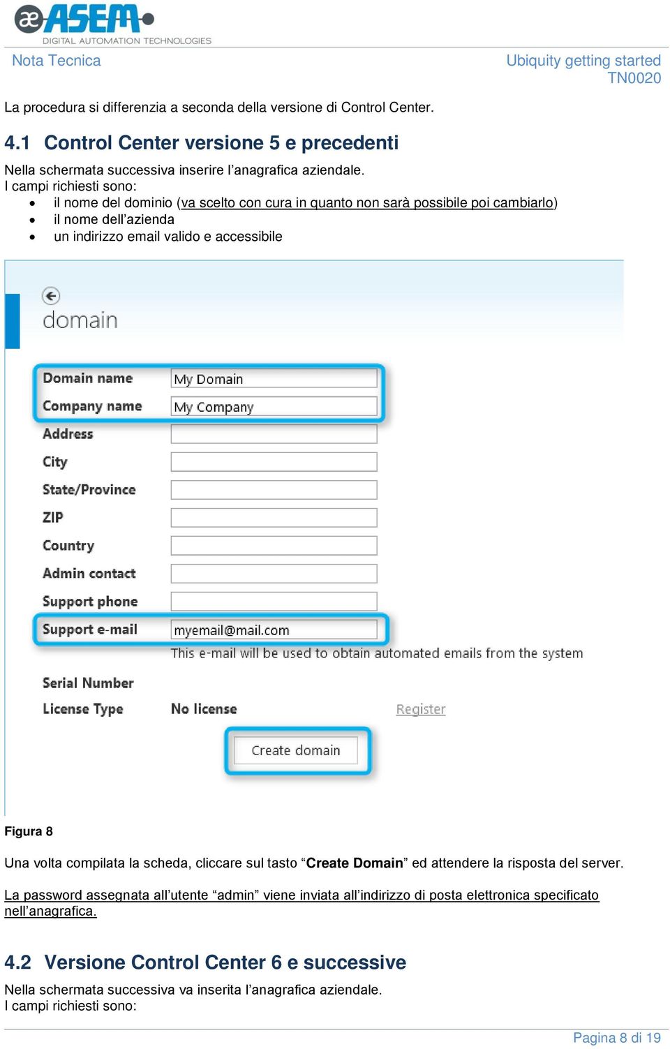 Una volta compilata la scheda, cliccare sul tasto Create Domain ed attendere la risposta del server.