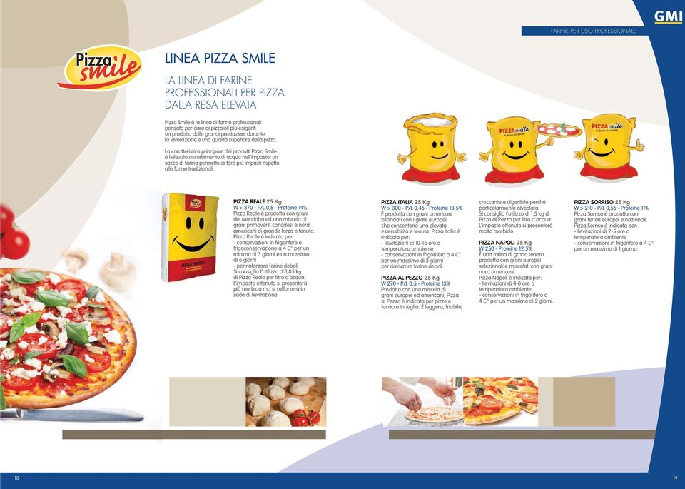 La caratteristica principale dei prodotti Pizza Smile è l elevato assorbimento di acqua nell impasto: un sacco di farina permette di fare più impasti rispetto alle farine tradizionali.