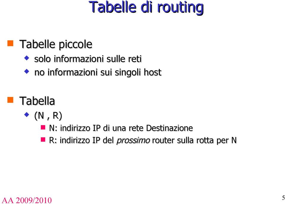 host Tabella (N, R) N: indirizzo IP di una rete