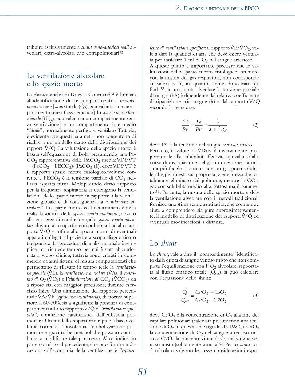 compartimento senza flusso ematico], lo spazio morto funzionale [(V Df ), equivalente a un compartimento senza ventilazione] e un compartimento intermedio ideale, normalmente perfuso e ventilato.