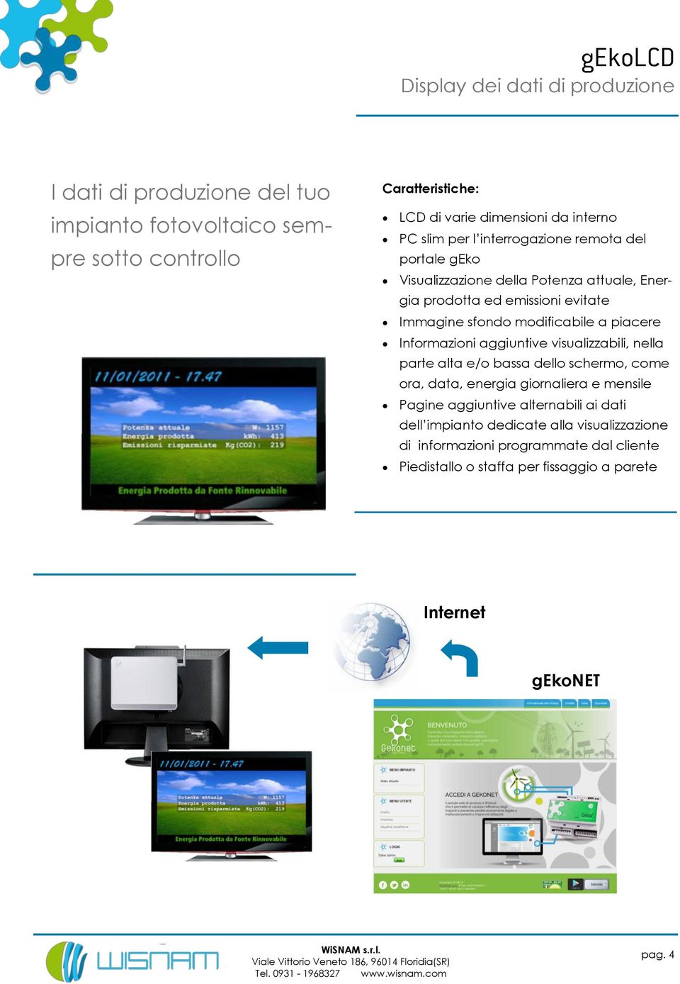 modificabile a piacere Informazioni aggiuntive visualizzabili, nella parte alta e/o bassa dello schermo, come ora, data, energia giornaliera e mensile Pagine