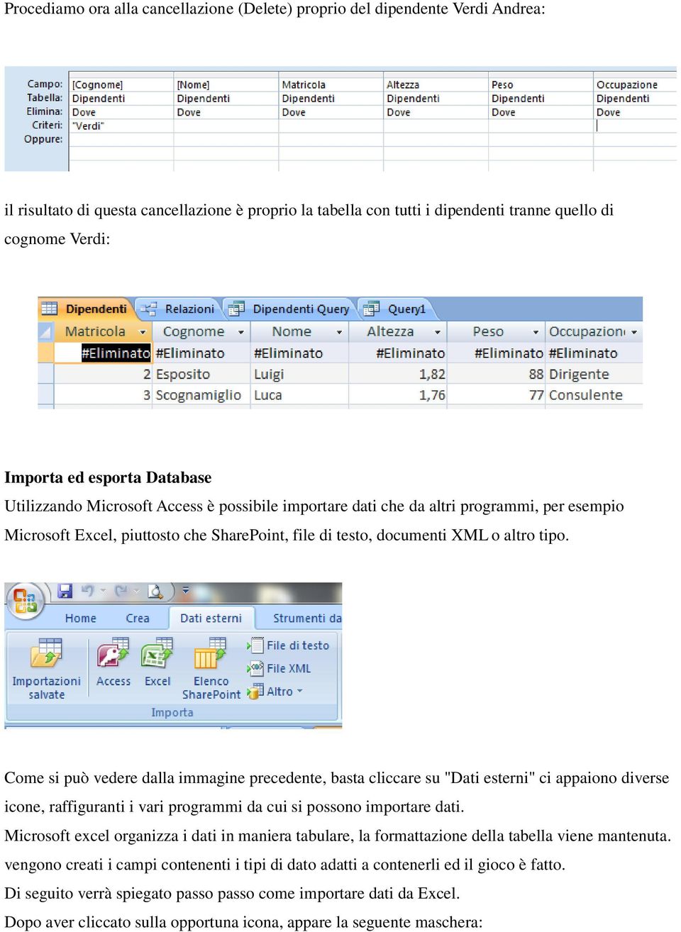 tipo. Come si può vedere dalla immagine precedente, basta cliccare su "Dati esterni" ci appaiono diverse icone, raffiguranti i vari programmi da cui si possono importare dati.