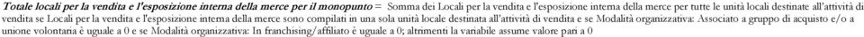 compilati in una sola unità locale destinata all attività di vendita e se Modalità organizzativa: Associato a gruppo di acquisto e/o a