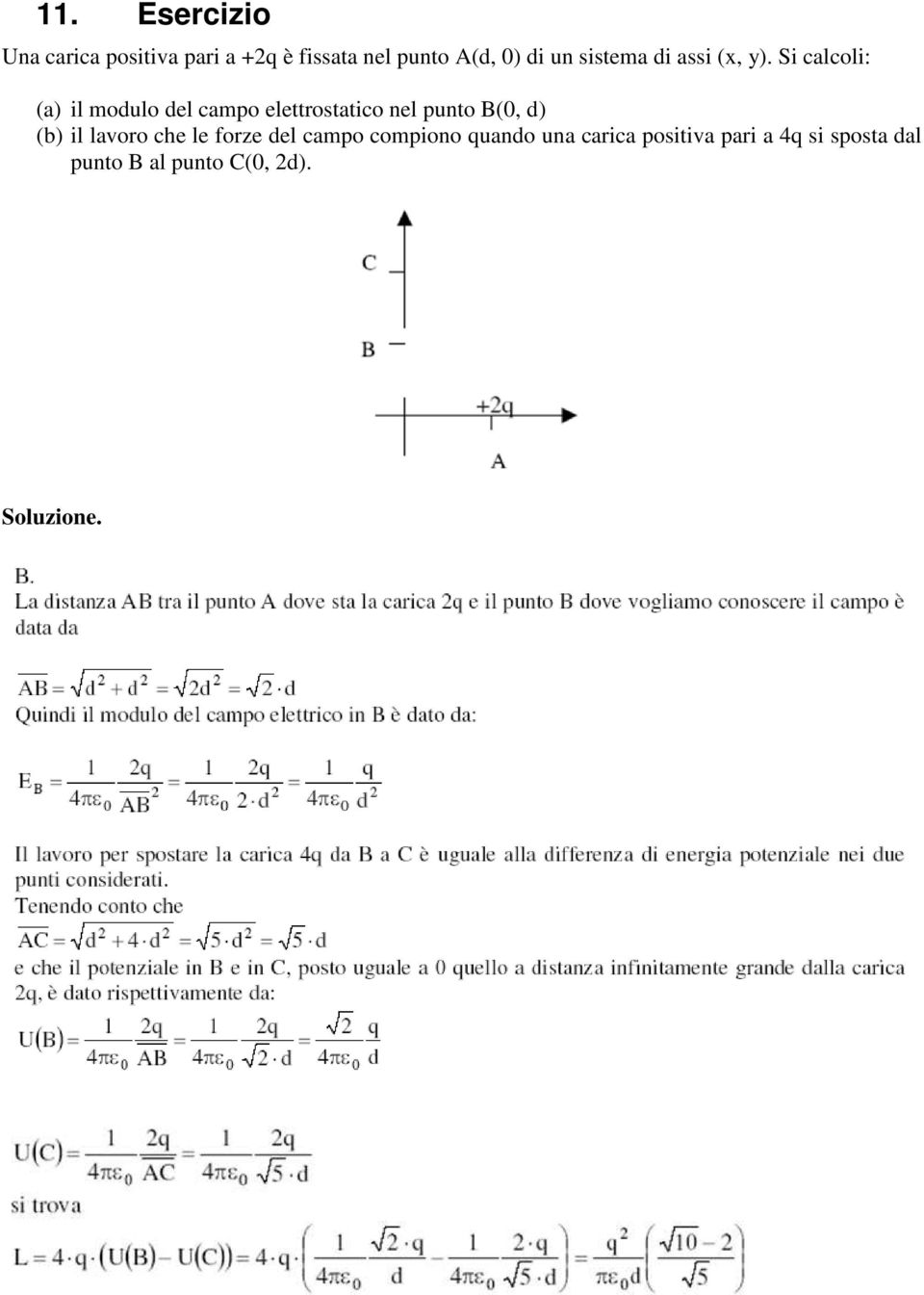 Si calcoli: (a) il modulo del campo elettrostatico nel punto B(0, d) (b)