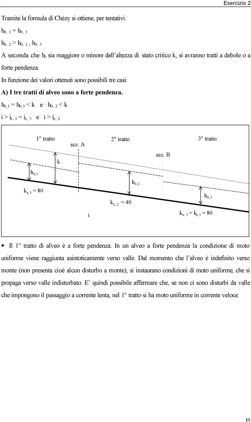 B 0, s, 1 = 80 i s, = 40 0,3 s, 3 = s, 1 = 80 Il 1 tratto di alveo è a forte pendenza. In un alveo a forte pendenza la condizione di moto uniforme viene raggiunta asintoticamente verso valle.