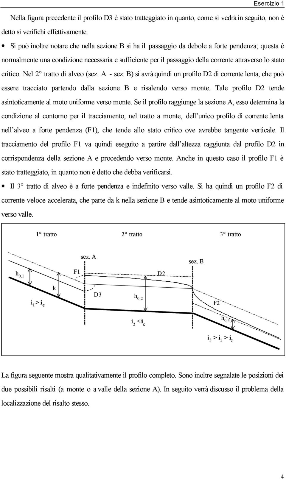 critico. Nel tratto di alveo (sez. A - sez. B) si avrà quindi un profilo D di corrente lenta, ce può essere tracciato partendo dalla sezione B e risalendo verso monte.