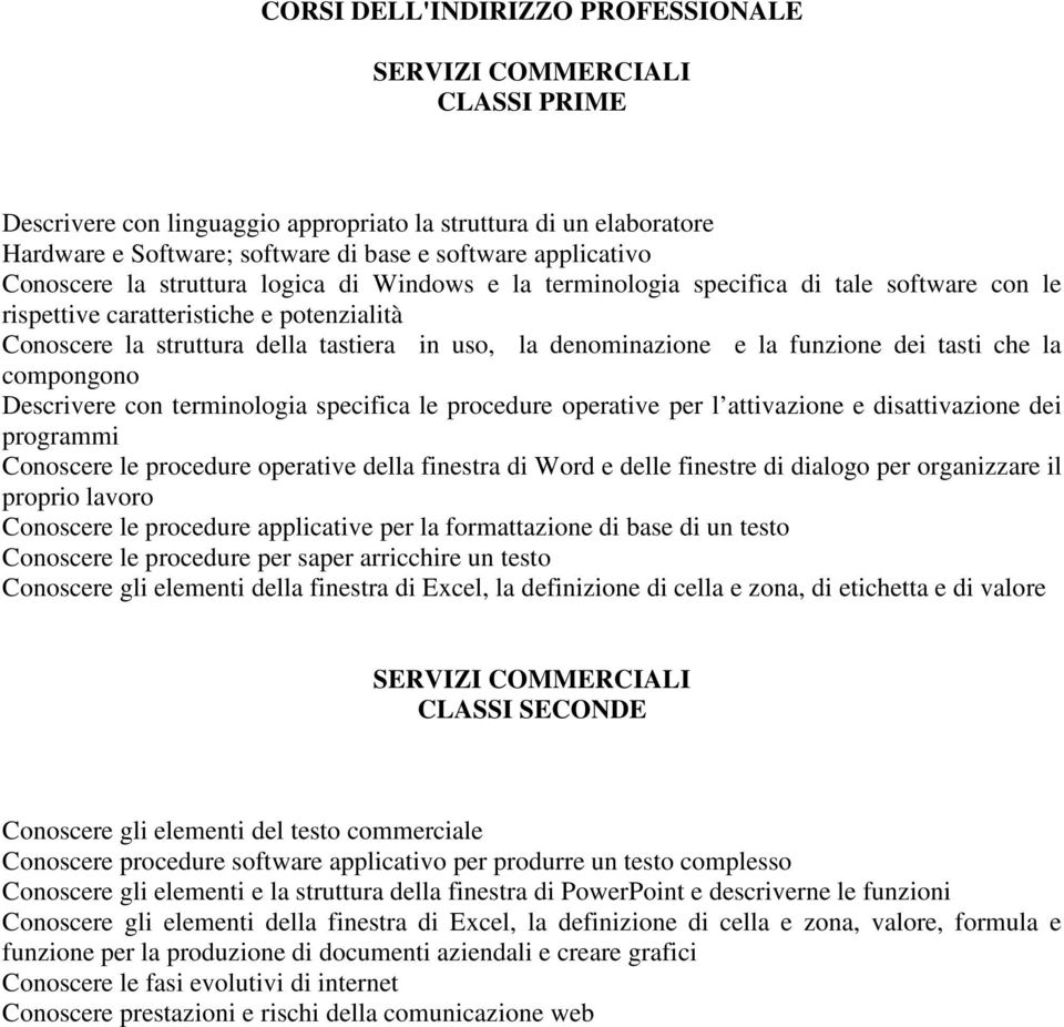 la funzione dei tasti che la compongono Descrivere con terminologia specifica le procedure operative per l attivazione e disattivazione dei programmi Conoscere le procedure operative della finestra