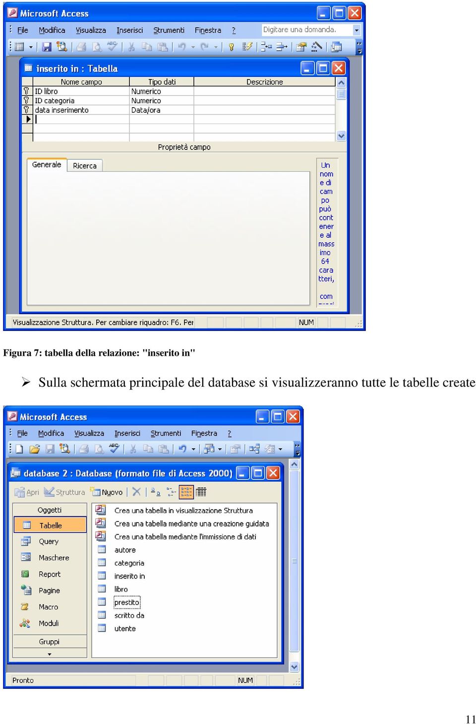 schermata principale del database
