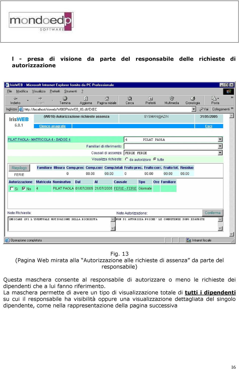 di autorizzare o meno le richieste dei dipendenti che a lui fanno riferimento.