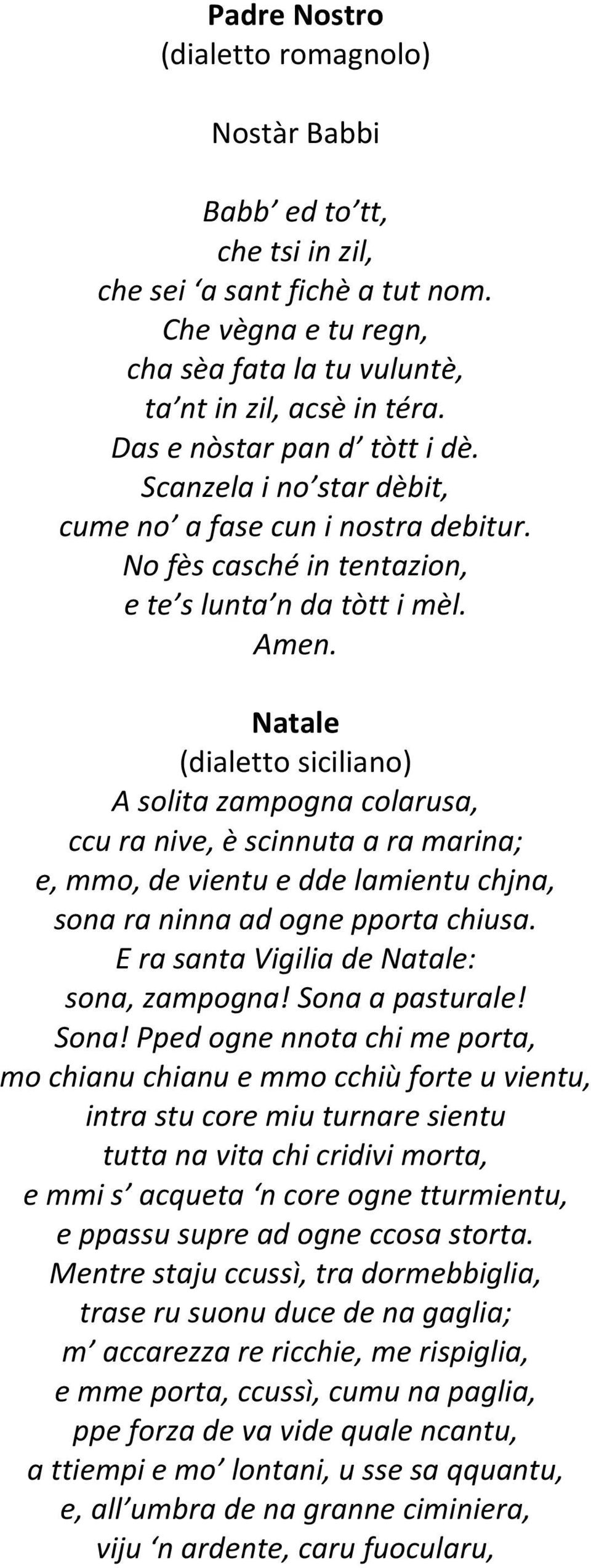 Poesie Di Natale In Dialetto Siciliano.Padre Nostro Dialetto Romagnolo Nostar Babbi Pdf Free Download