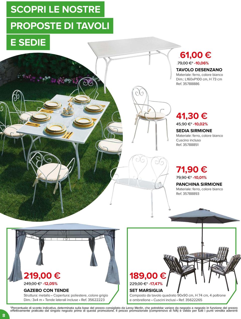 35788893 219,00 249,00 * -12,05% GAZEBO CON TENDE Struttura: metallo Copertura: poliestere, colore grigio Dim.: 3x4 m Tende laterali incluse Ref.