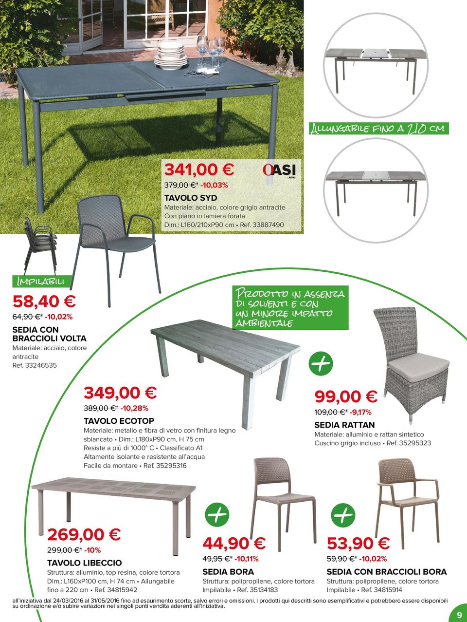 33246535 Prodotto in assenza di solventi e con un minore impatto ambientale 349,00 389,00 * -10,28% TAVOLO ECOTOP Materiale: metallo e fibra di vetro con finitura legno sbiancato Dim.