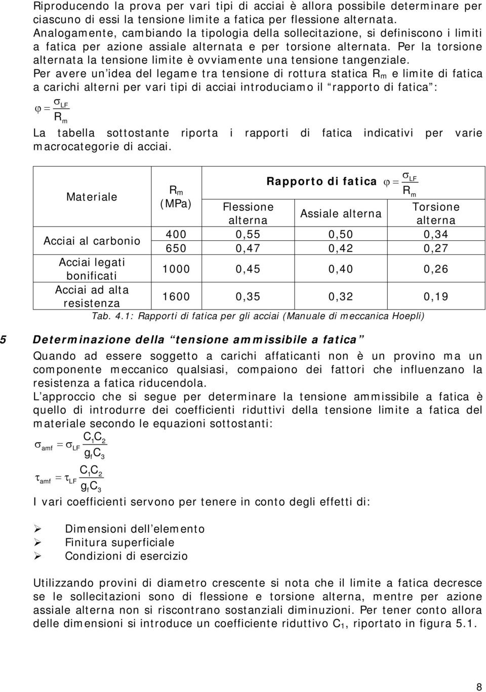 Per la torsione alternata la tensione limite è ovviamente una tensione tangenziale.