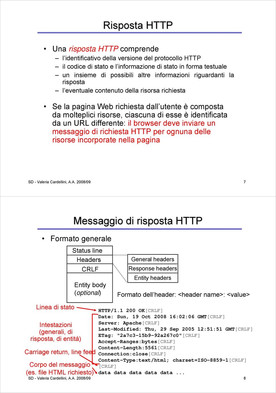 browser deve inviare un messaggio di richiesta HTTP per ognuna delle risorse incorporate nella pagina SD - Valeria Cardellini, A.