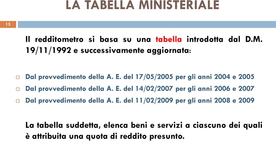 del 14/02/2007 per gli anni 2006 e 2007 Dal provvedimento della A. E.