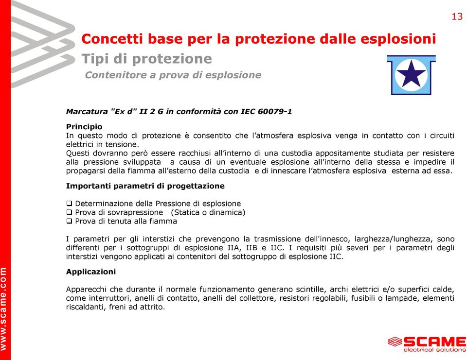 Questi dovranno però essere racchiusi all interno di una custodia appositamente studiata per resistere alla pressione sviluppata a causa di un eventuale esplosione all interno della stessa e impedire