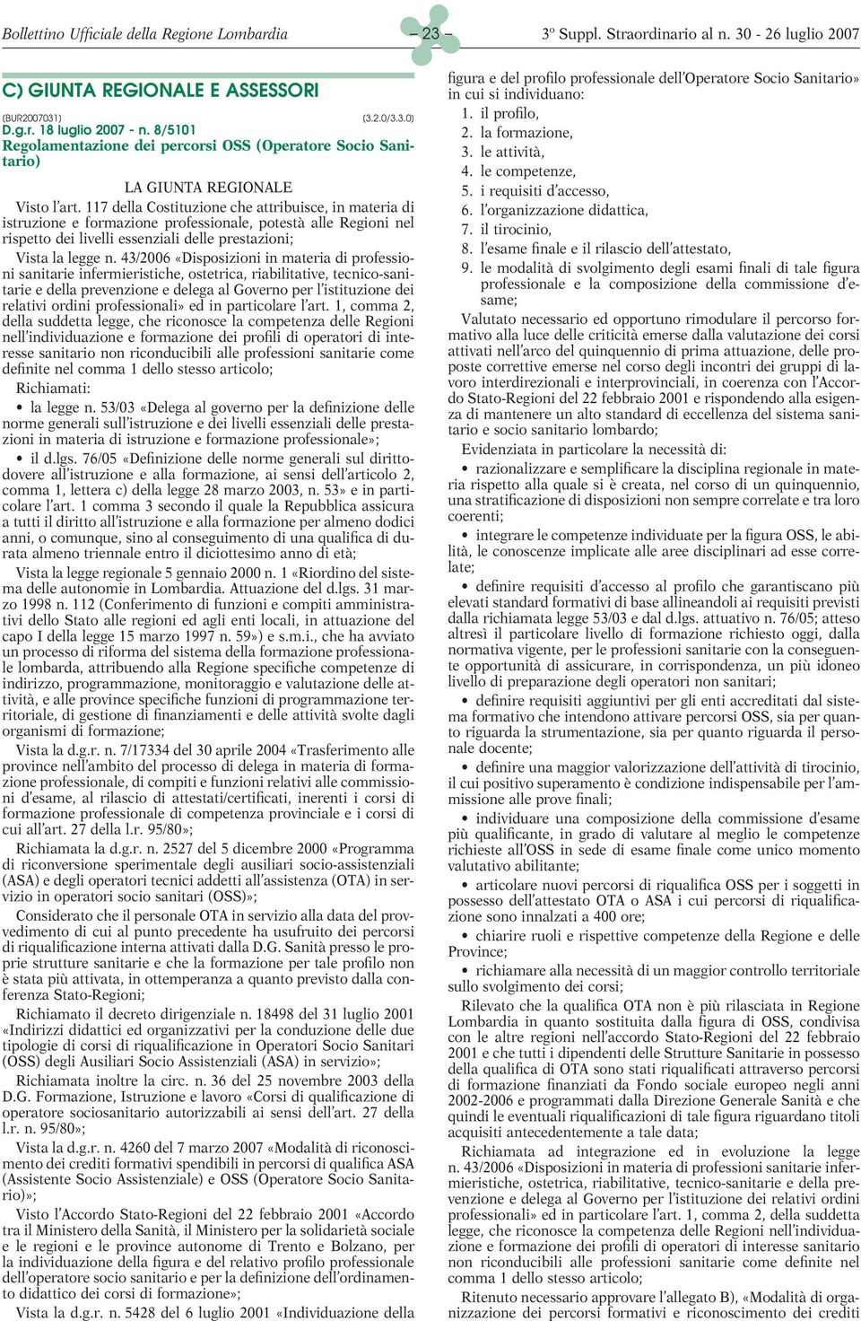 117 della Costituzione che attribuisce, in materia di istruzione e formazione professionale, potestà alle Regioni nel rispetto dei livelli essenziali delle prestazioni; Vista la legge n.