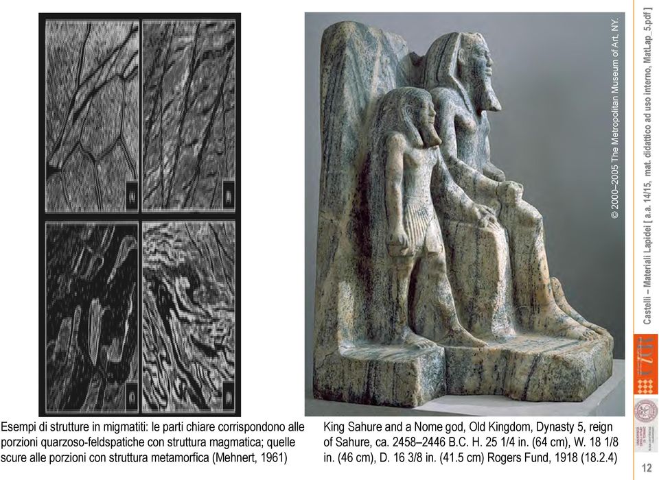 struttura magmatica; quelle scure alle porzioni con struttura metamorfica (Mehnert, 1961) King Sahure and