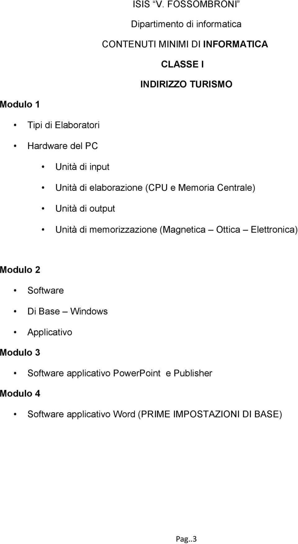 Ottica Elettronica) Modulo 2 Software Di Base Windows Applicativo Modulo 3 Software