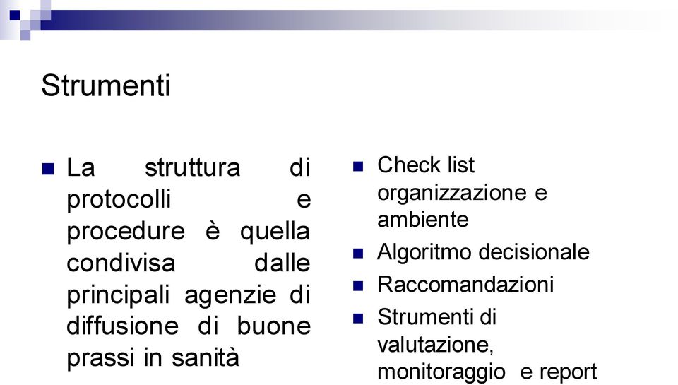 prassi in sanità Check list organizzazione e ambiente Algoritmo