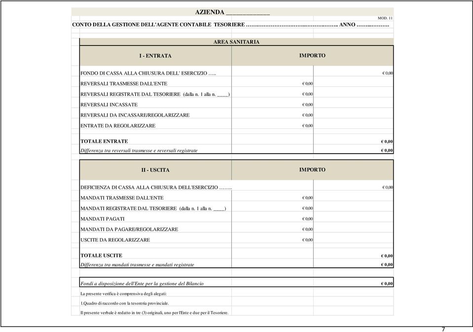 ) 0,00 REVERSALI INCASSATE 0,00 REVERSALI DA INCASSARE/REGOLARIZZARE 0,00 ENTRATE DA REGOLARIZZARE 0,00 TOTALE ENTRATE 0,00 Differenza tra reversali trasmesse e reversali registrate 0,00 II - USCITA