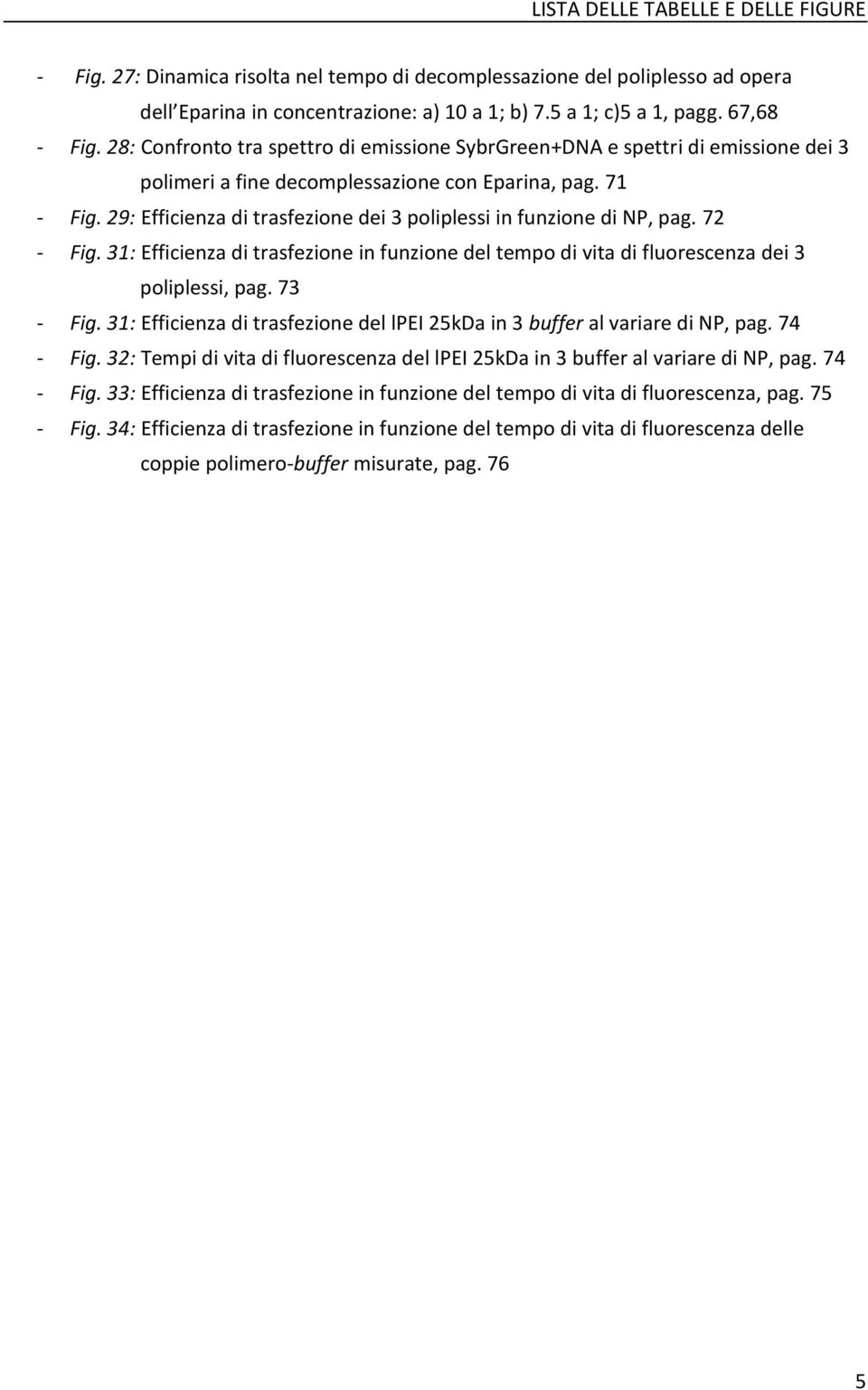 29: Efficienza di trasfezione dei 3 poliplessi in funzione di NP, pag. 72 - Fig. 31: Efficienza di trasfezione in funzione del tempo di vita di fluorescenza dei 3 poliplessi, pag. 73 - Fig.