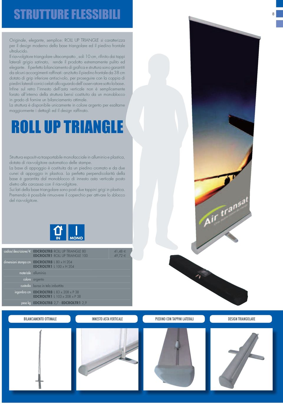 Il perfetto bilanciamento di grafica e struttura sono garantiti da alcuni accorgimenti raffinati: anzitutto il piedino frontale da 38 cm dotato di grip inferiore antiscivolo, per proseguire con la