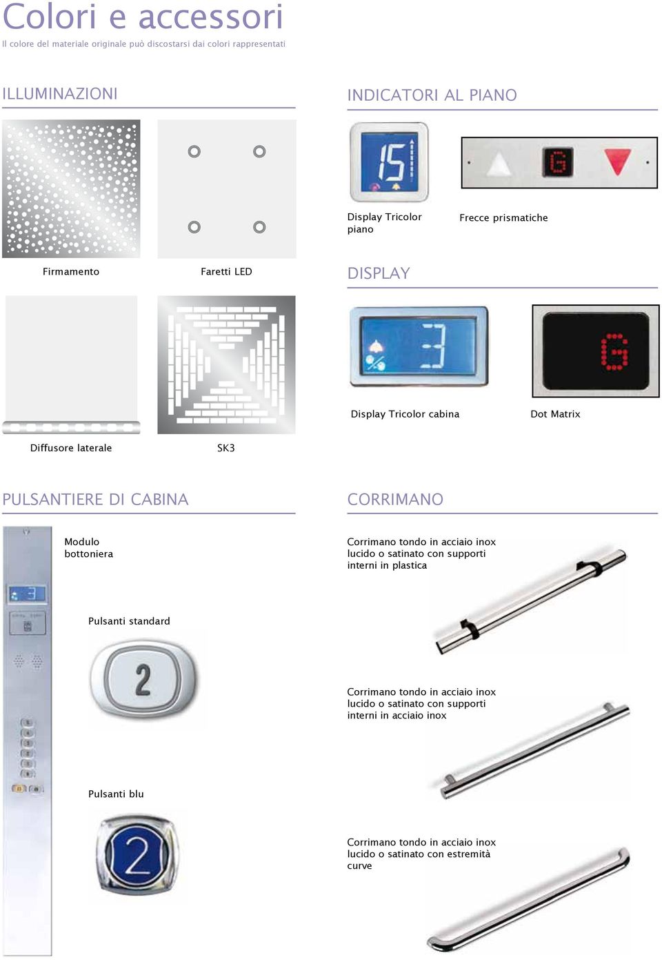 CORRIMANO Modulo bottoniera Corrimano tondo in acciaio inox lucido o satinato con supporti interni in plastica Pulsanti standard Corrimano tondo