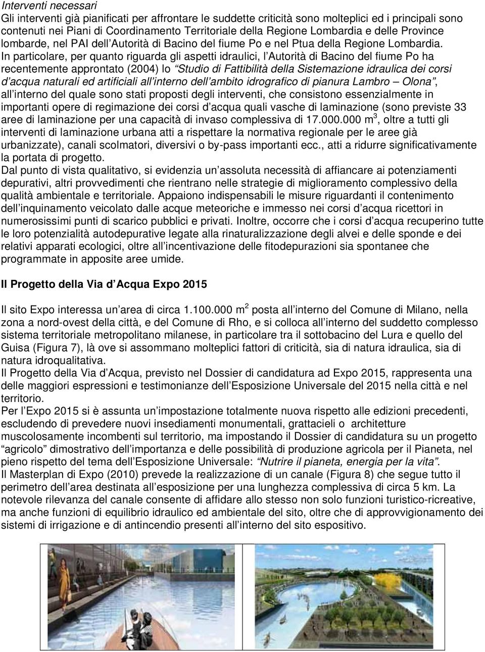 In particolare, per quanto riguarda gli aspetti idraulici, l Autorità di Bacino del fiume Po ha recentemente approntato (2004) lo Studio di Fattibilità della Sistemazione idraulica dei corsi d acqua