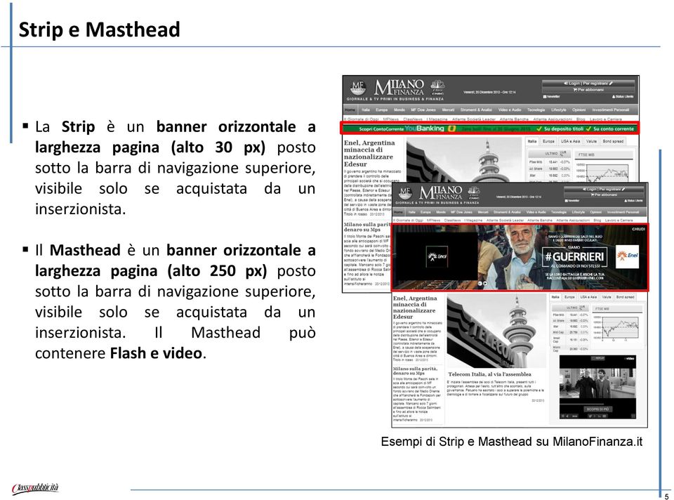 Il Masthead è un banner orizzontale a larghezza pagina (alto 250 px) posto sotto la barra di  Il Masthead