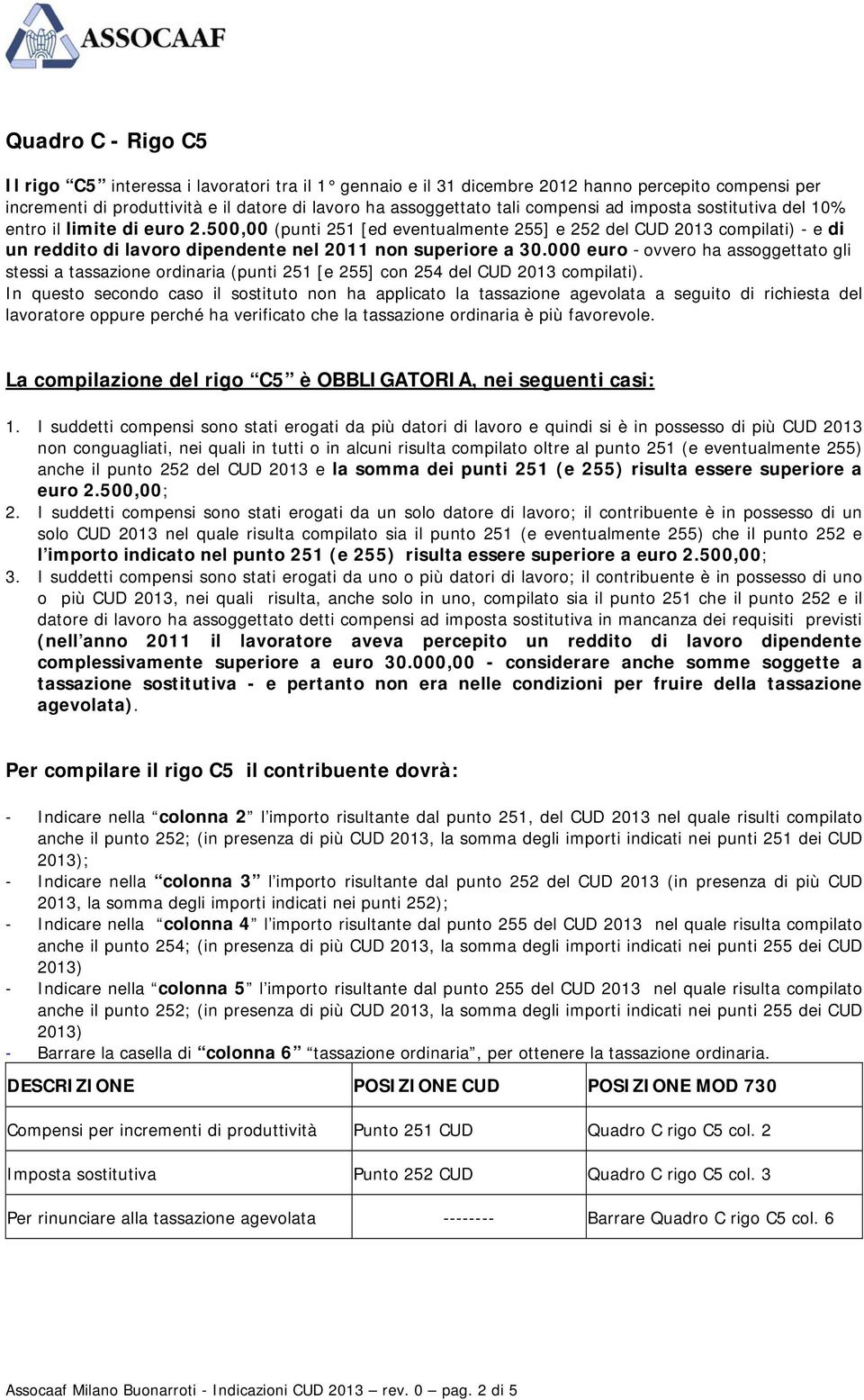 000 euro - ovvero ha assoggettato gli stessi a tassazione ordinaria (punti 251 [e 255] con 254 del CUD 2013 compilati).