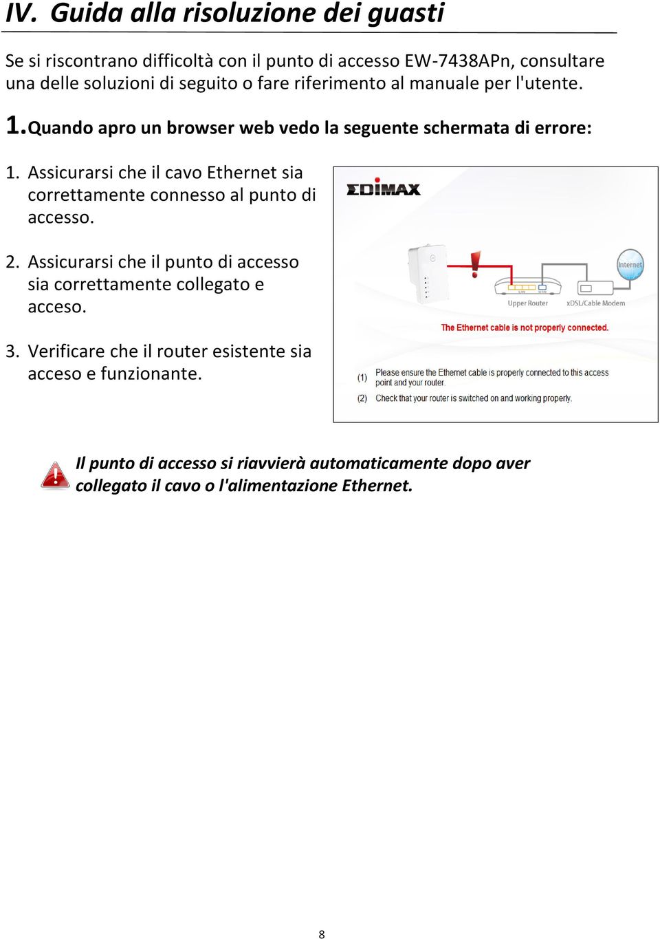 Assicurarsi che il cavo Ethernet sia correttamente connesso al punto di accesso. 2.