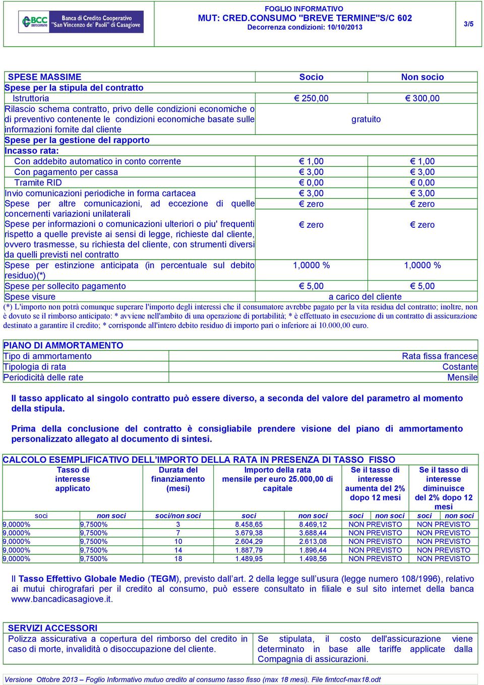 3,00 Tramite RID 0,00 0,00 Invio comunicazioni periodiche in forma cartacea Spese per altre comunicazioni, ad eccezione di quelle concernenti variazioni unilaterali Spese per informazioni o