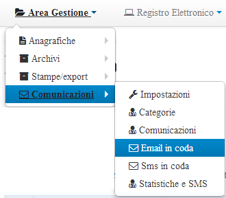 3.1 Email in Coda Per accedere alle email in coda, procedere in Area Alunni come segue: Area Gestione Comunicazioni Email in