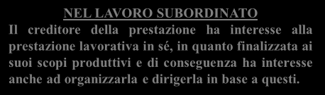 LAVORO SUBORDINATO E LAVORO AUTONOMO INDICI GENERALI INDICI SUSSIDIARI Obbligazione di mezzi o di risultato Prestazione istantanea o periodica Assenza/presenza dell elemento rischio Dichiarazione di