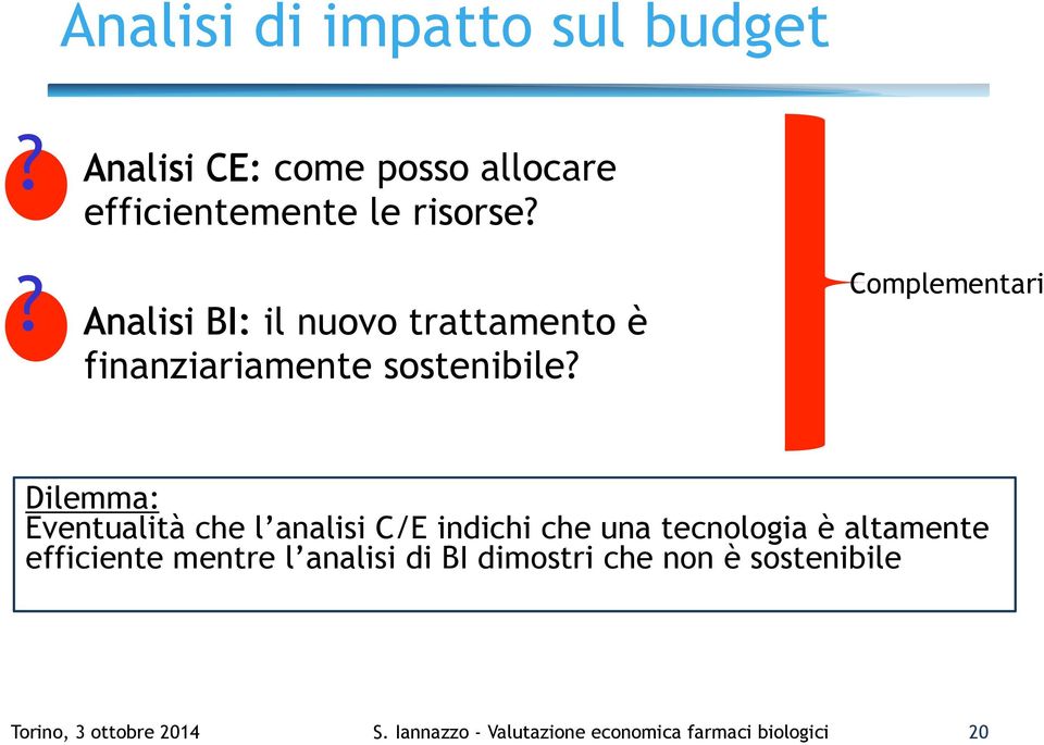 Complementari Dilemma: Eventualità che l analisi C/E indichi che una tecnologia è altamente