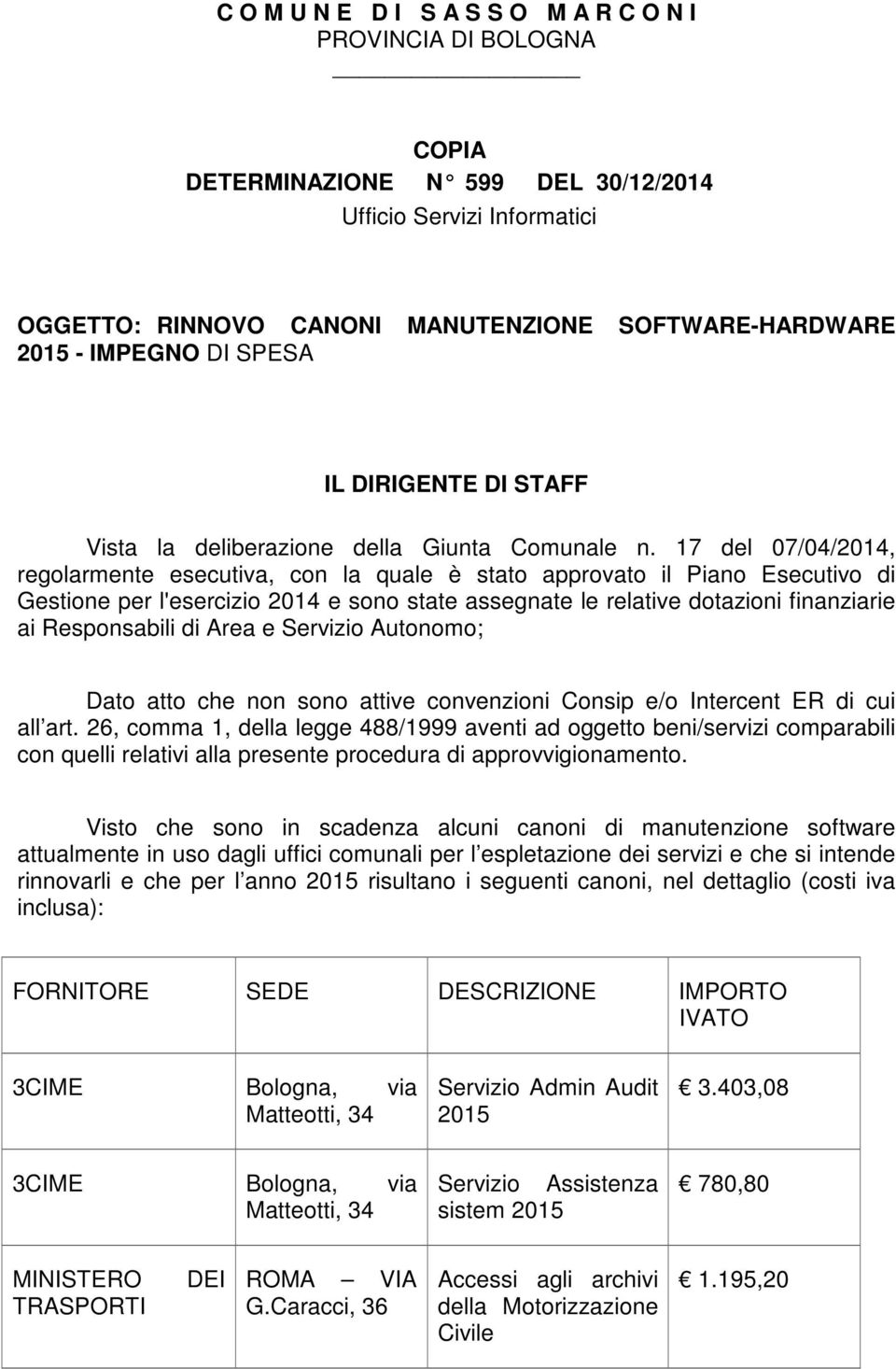 17 07/04/2014, reglarmente esecutiva, cn la quale è stat apprvat il Pian Esecutiv di Gestine l'esercizi 2014 e sn state assegnate le relative dtazini finanziarie ai Respnsabili di Area e Servizi