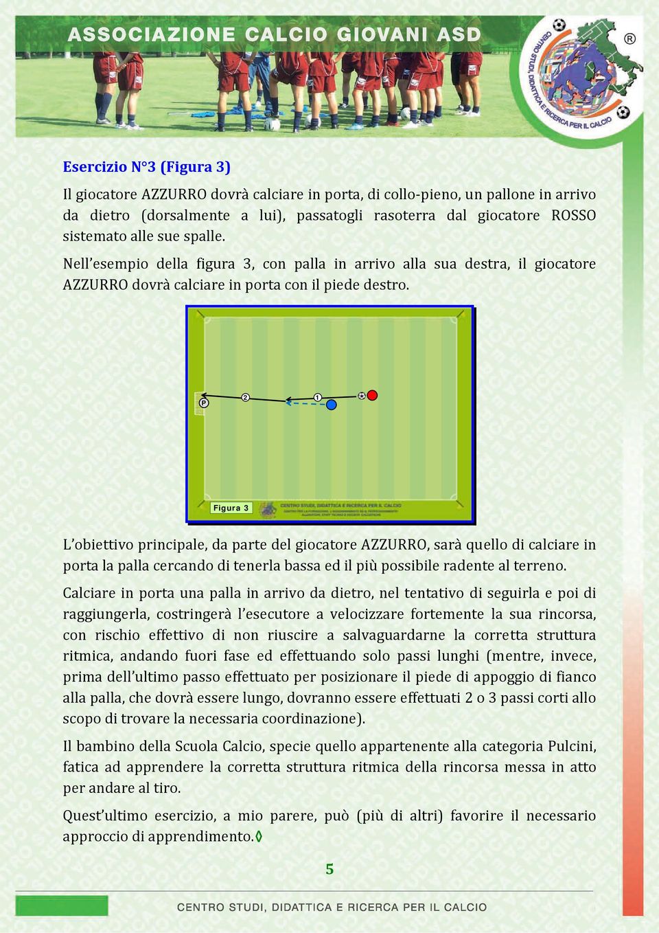 Figura 3 L obiettivo principale, da parte del giocatore AZZURRO, sarà quello di calciare in Calciare in porta una palla in arrivo da dietro, nel tentativo di seguirla e poi di raggiungerla,