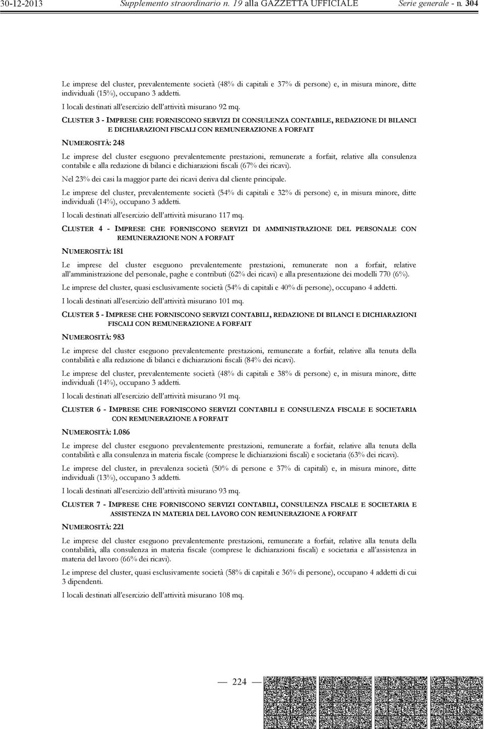 CLUSTER 3 - IMPRESE CHE FORNISCONO SERVIZI DI CONSULENZA CONTABILE, REDAZIONE DI BILANCI E DICHIARAZIONI FISCALI CON REMUNERAZIONE A FORFAIT NUMEROSITÀ: 248 Le imprese del cluster eseguono