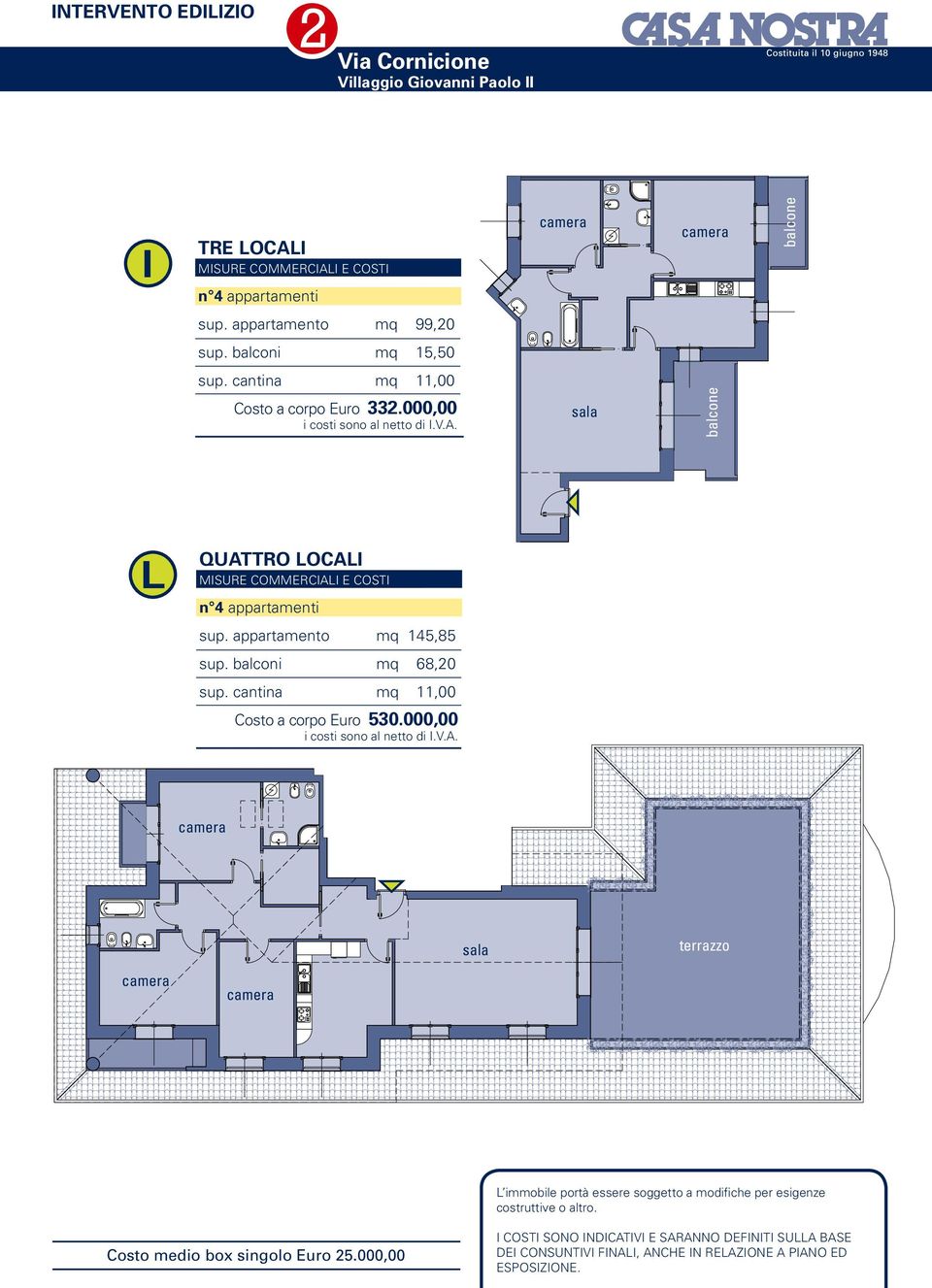 balconi mq 68,20 Costo a corpo Euro 530.