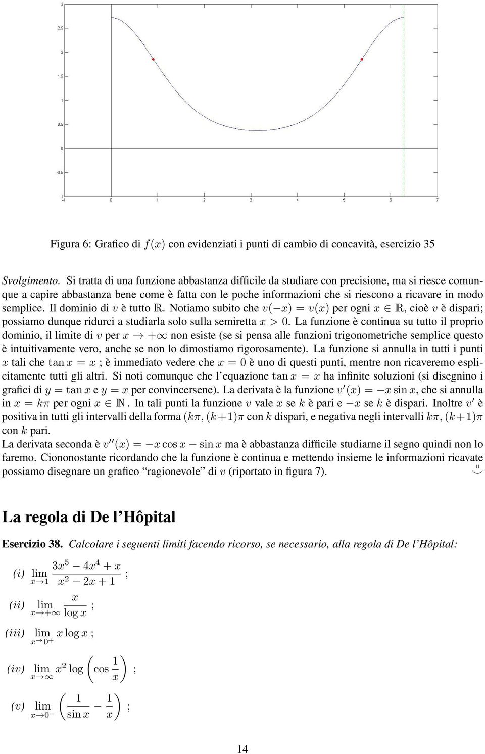 semplice. Il dominio di v è tutto R. Notiamo subito che v ) = v) per ogni R, cioè v è dispari; possiamo dunque ridurci a studiarla solo sulla semiretta >.