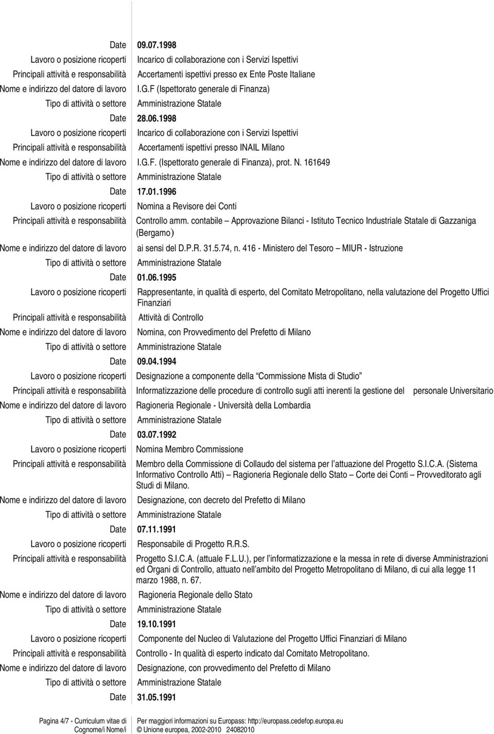 1996 Nomina a Revisore dei Conti - Istituto Tecnico Industriale Statale di Gazzaniga (Bergamo) ai sensi del D.P.R. 31.5.74, n. 416 - Ministero del Tesoro MIUR - Istruzione Date 01.06.